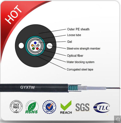 ژاکت PE تک حالت G652D کابل فیبر نوری زرهی Unitube نوع GYXTW وزن سبک