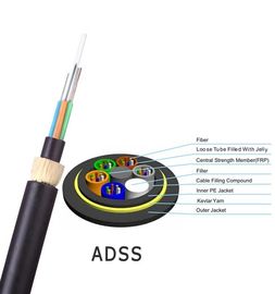 48 هسته ADSS خود پشتیبانی کابل فیبر نوری سیاه و سفید غلاف رنگ 100 دهانه