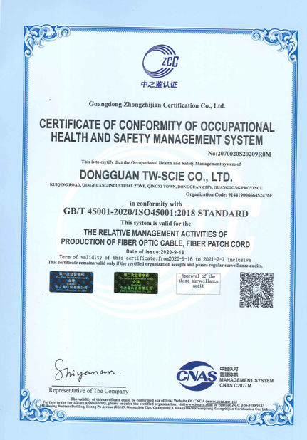 چین DONGGUAN TW-SCIE CO., LTD. گواهینامه ها